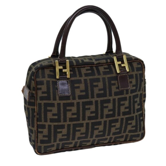 FENDI Zucca Canvas Hand Bag Brown Black Auth ac2930 - Picture 1 of 16